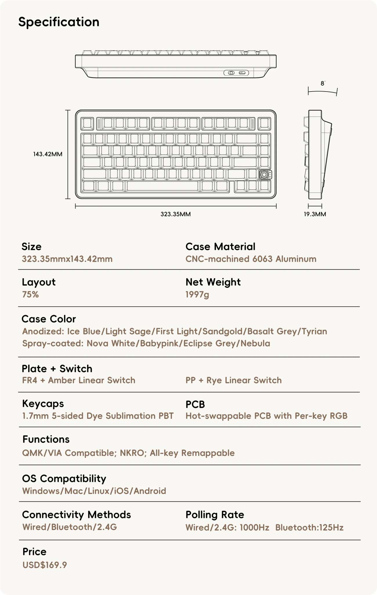 Evo75 - 75% Fully-Built Mechanical Aluminium Keyboard - MonacoKeys