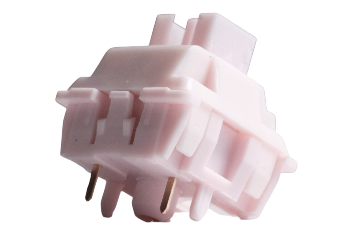 Huano Sakura V2 linear switch in pastel pink from the rear angle, pink housing and stem