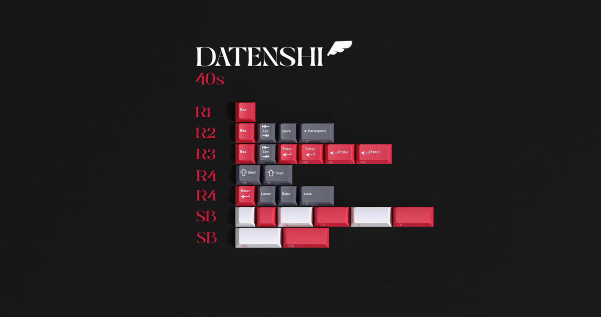 MW Datenshi 40s Kit (Render) mit Esc, Tab, Enter, Shift, Lower, Raise und Leertasten für 40%-Tastaturen