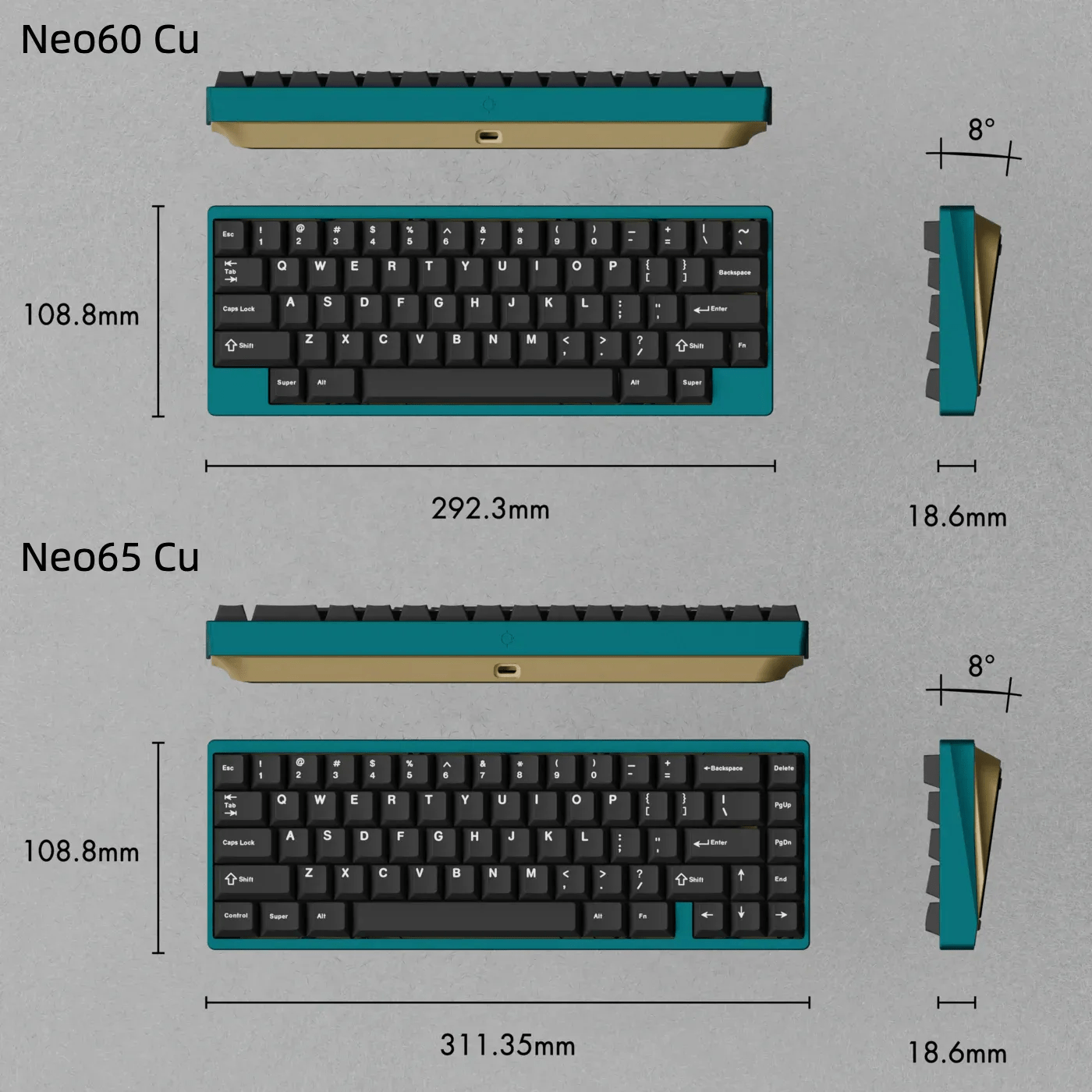 Neo65 CU - 65% ISO+ANSI Mechanical Aluminium Custom Keyboard Kit - MonacoKeys
