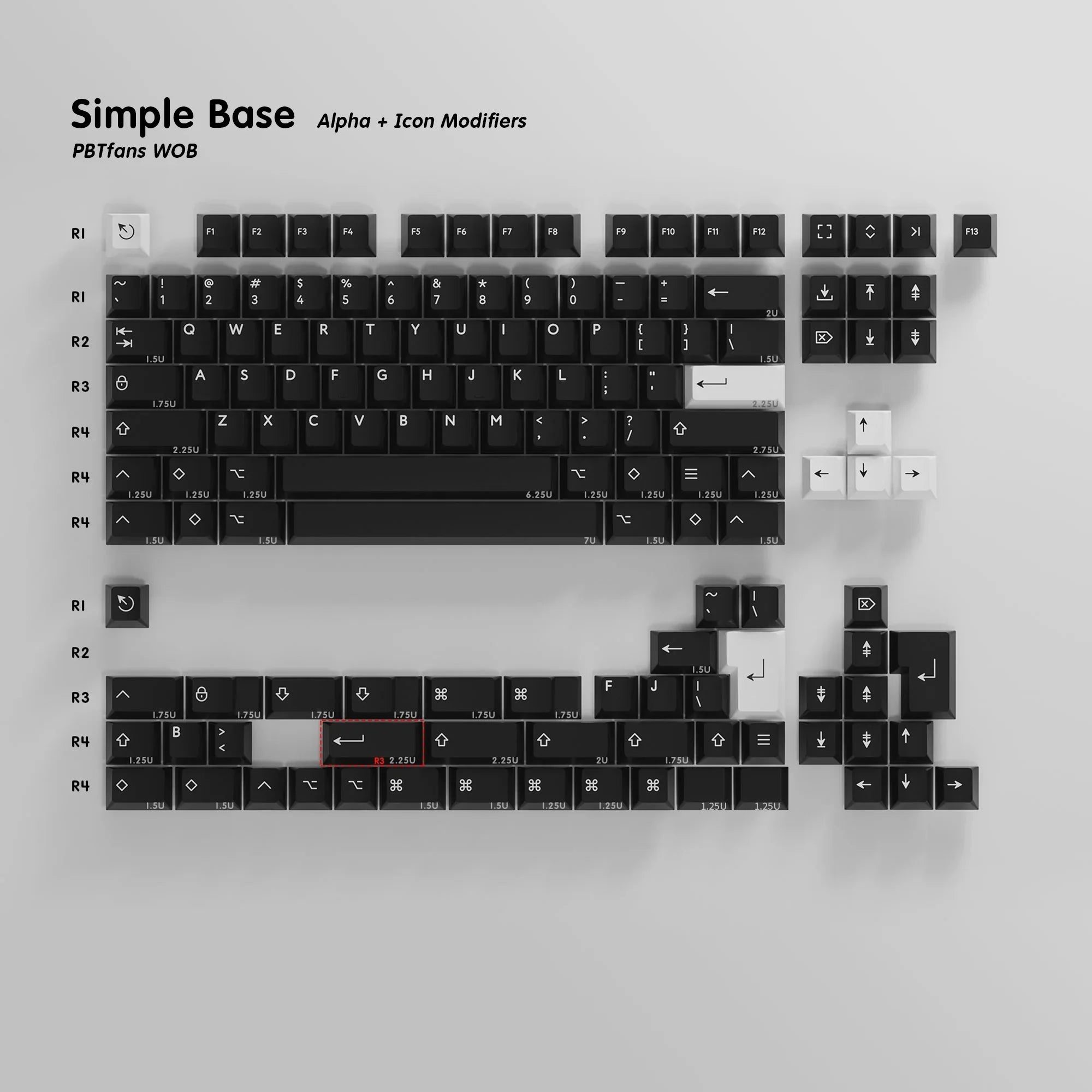 PBTfans WoB White on Black Double-Shot PBT Keycap Set - MonacoKeys
