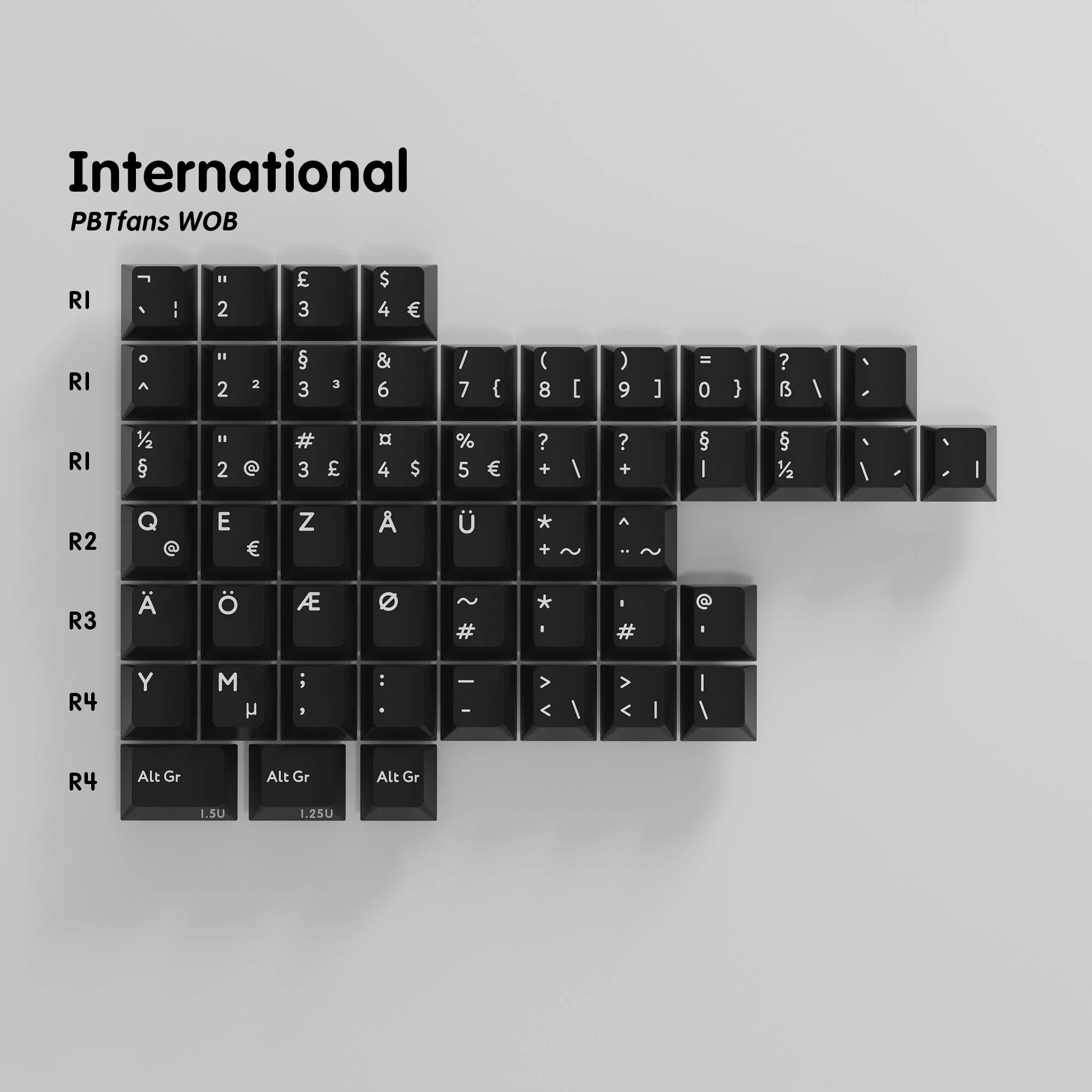 PBTfans WoB White on Black Double-Shot PBT Keycap Set - MonacoKeys