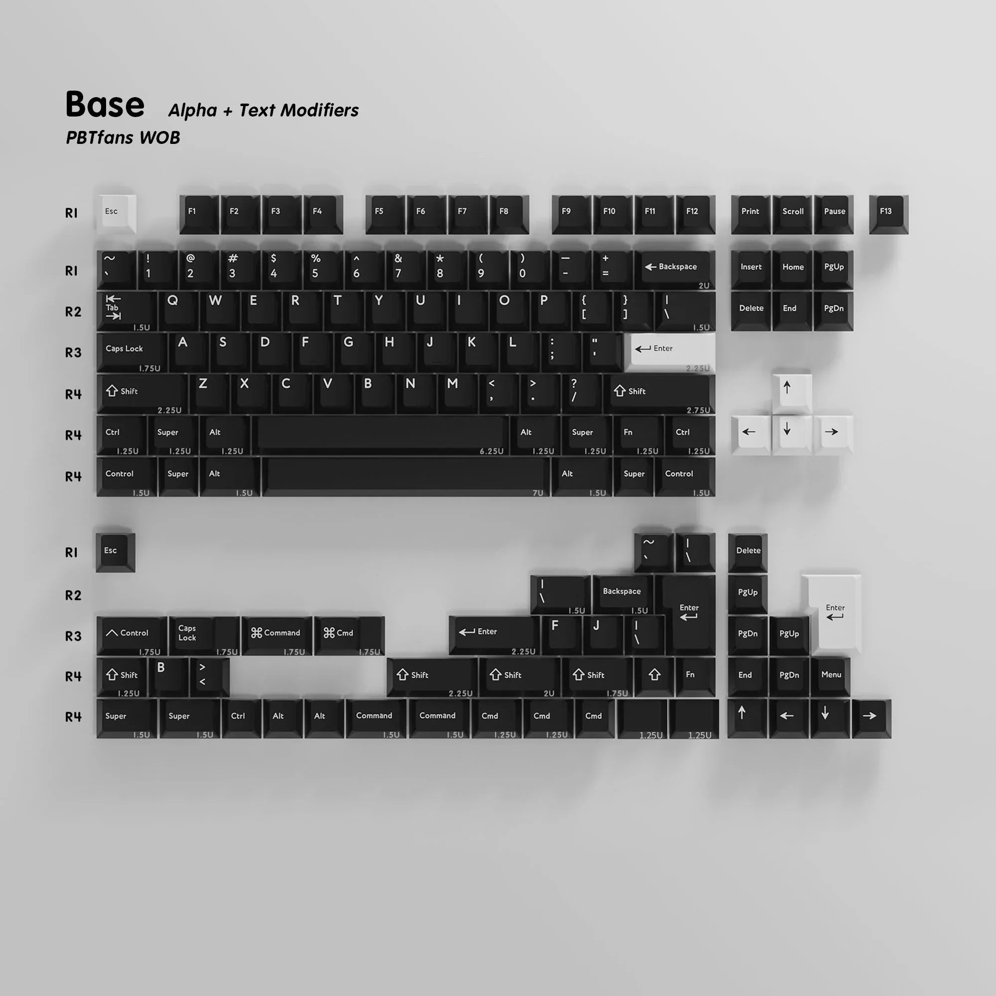 PBTfans WoB White on Black Double-Shot PBT Keycap Set - MonacoKeys