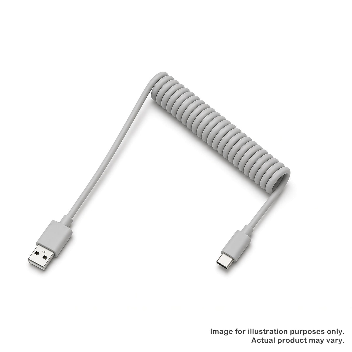 Grey coiled cable of the Smurve80 Lume Edition with USB-A and USB-C plugs on a white background