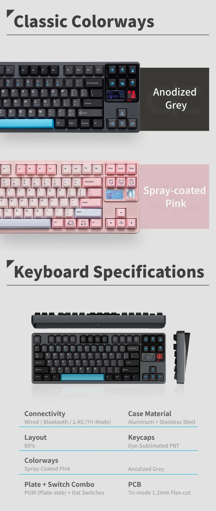 QK80 Mk2 Prebuilt - 80% TKL ISO+ANSI Mechanical Aluminium Keyboard - MonacoKeys