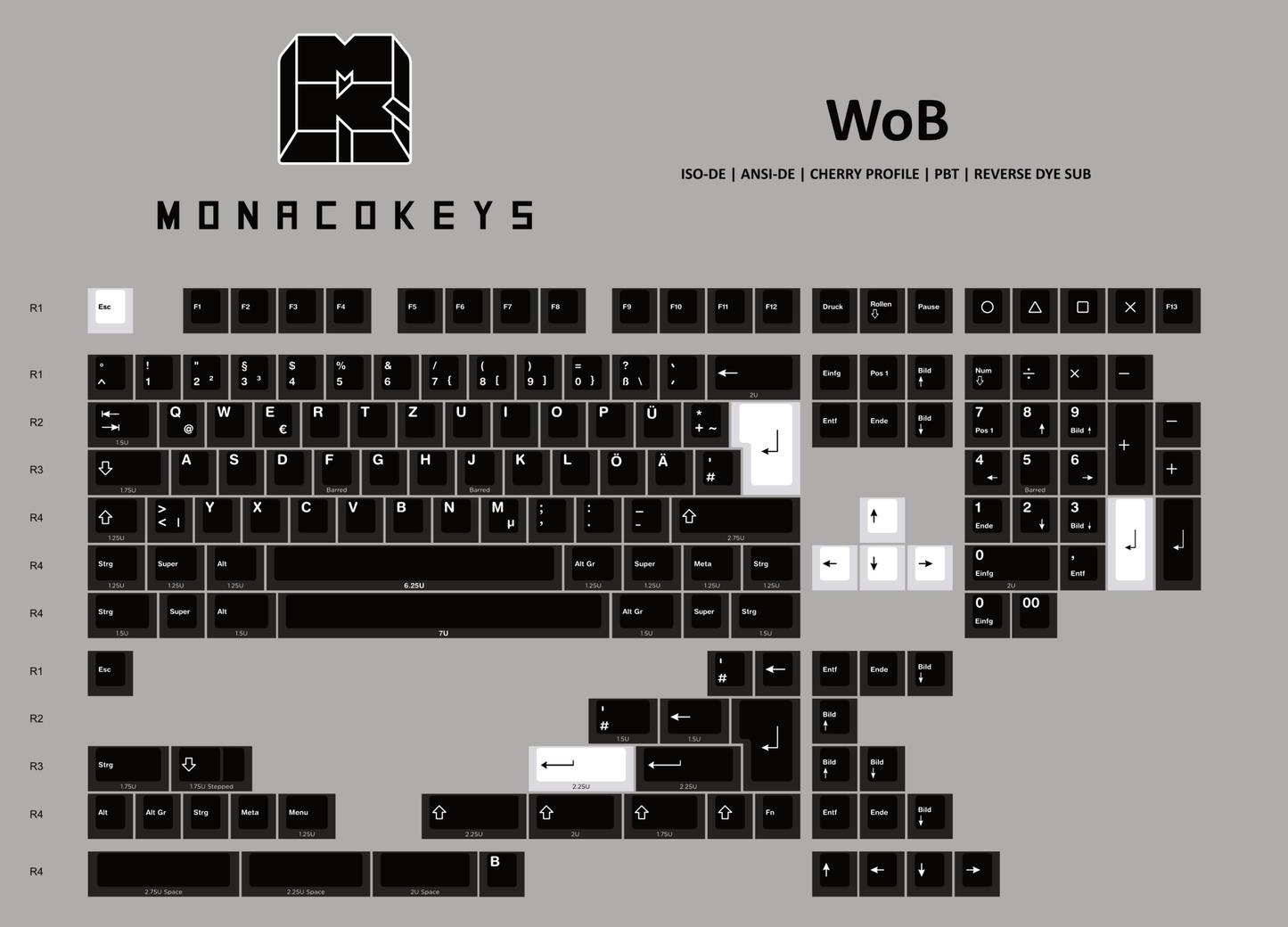 Cherry WoB PBT ISO-DE / ANSI-DE Keycaps - MonacoKeys