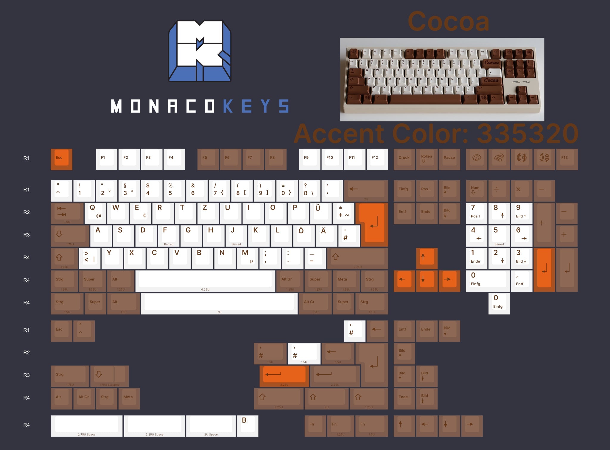 MK Cocoa PBT Keycap Set - MonacoKeys