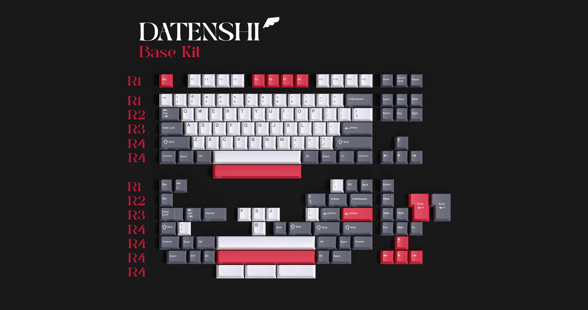 MW Datenshi Base Kit (Render) mit allen Tasten, Alphas, Modifiern, ISO-Enter und Leertasten in Weiß und Rot