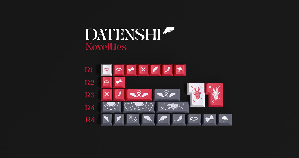MW Datenshi Novelties Kit (Render) mit Flügeln, Heiligenschein, Federn, Schirm und Engelsmotiven in Rot und Grau