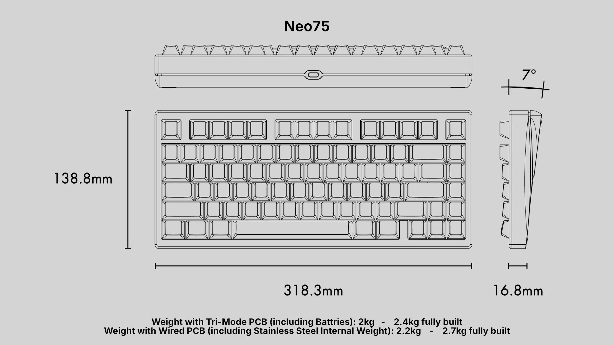 Neo75 CU - 75% Aluminium ISO/ANSI Keyboard Kit [Preorder] - MonacoKeys