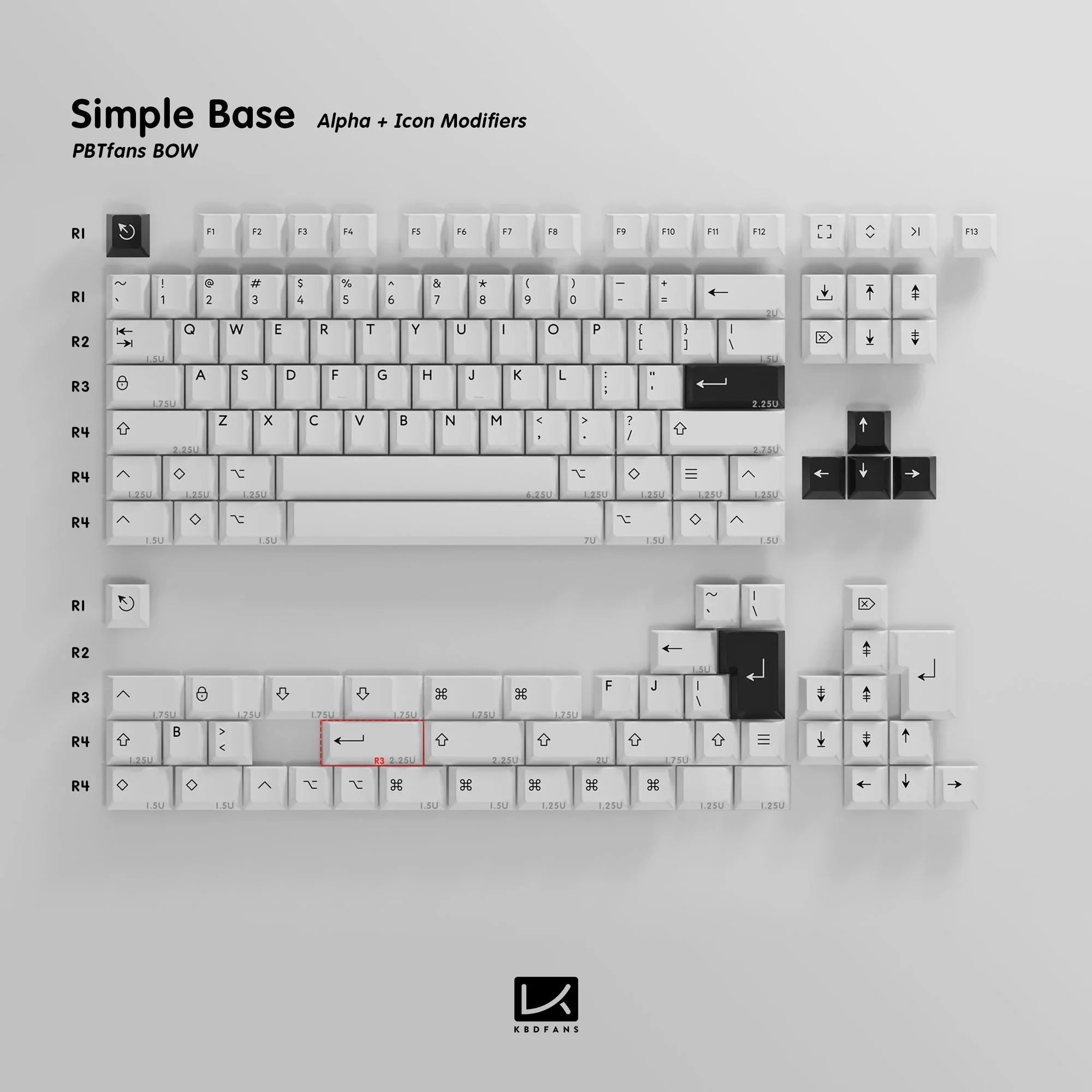 PBTfans BoW Black on White Double-Shot PBT Keycap Set - MonacoKeys