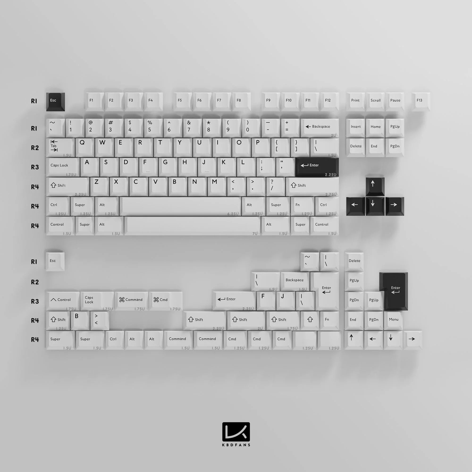 PBTfans BoW Black on White Double-Shot PBT Keycap Set - MonacoKeys