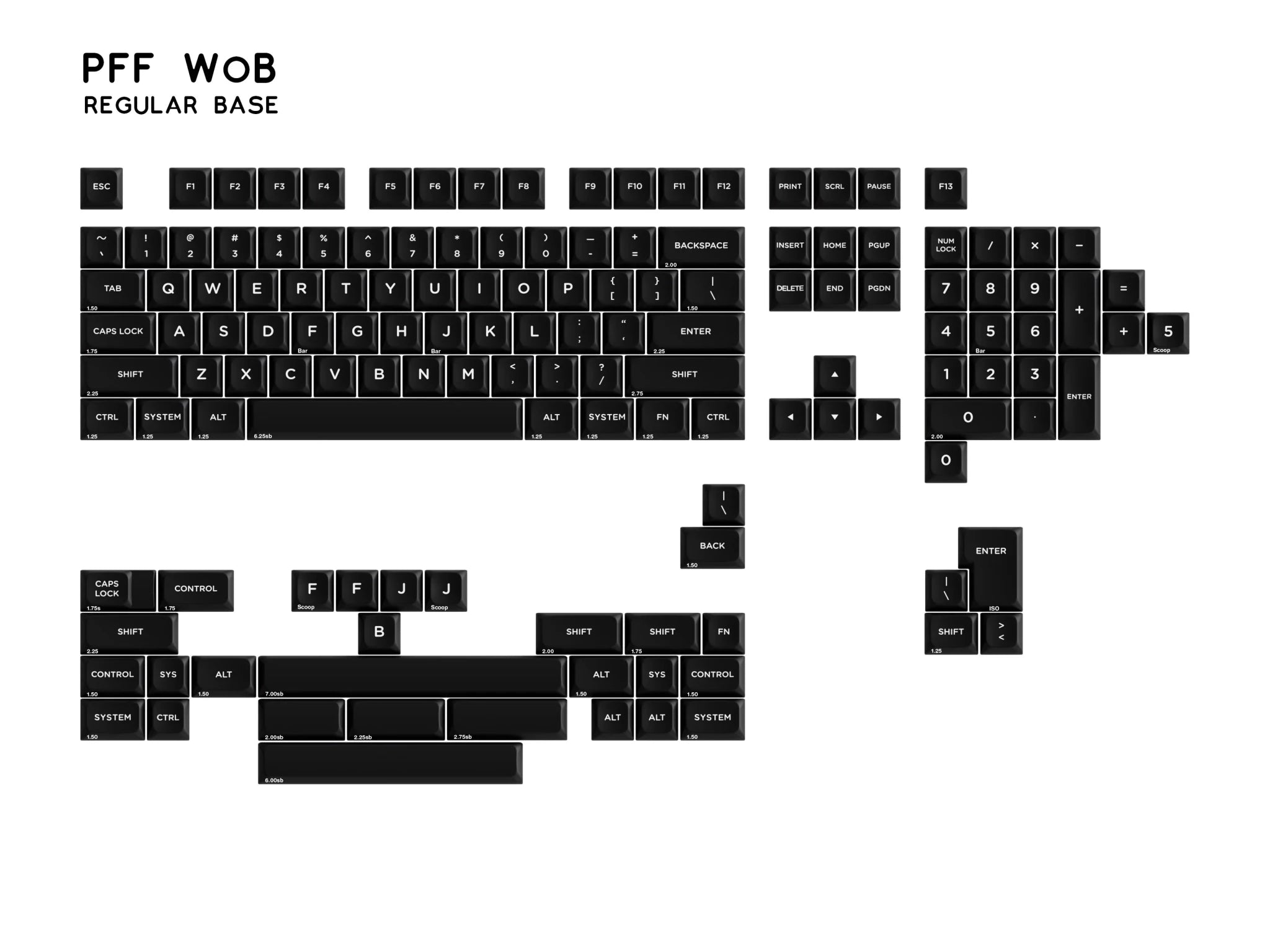 PFF WoB White on Black - Low Profile Keycap Set - MonacoKeys