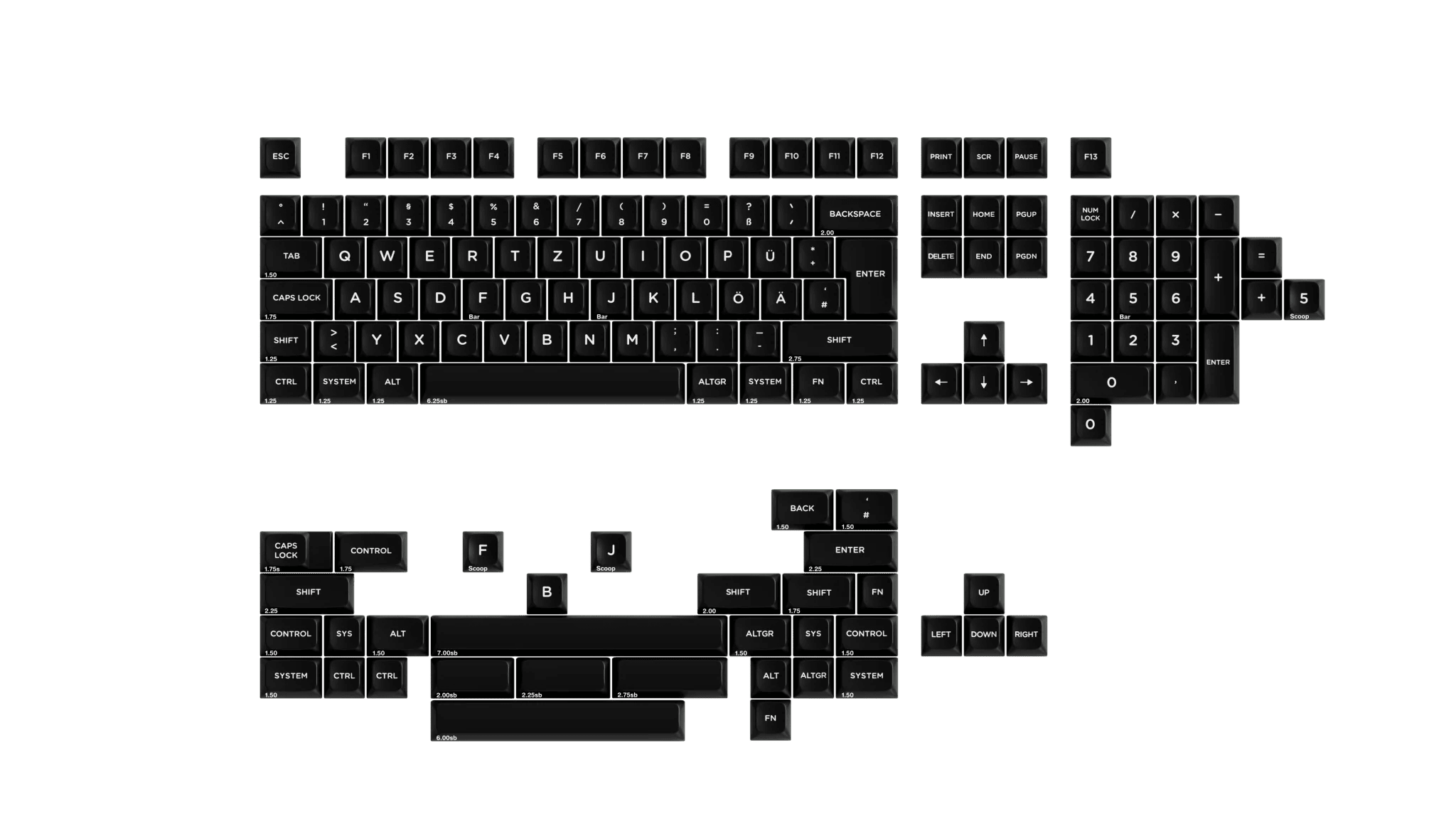 PFF WoB White on Black - Low Profile Keycap Set - MonacoKeys