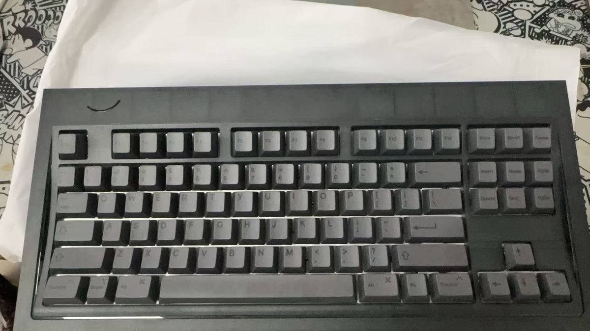 Smurve80 Lume Edition R2 in Last Night, 7u bottom row with grey PBT keycaps, top view